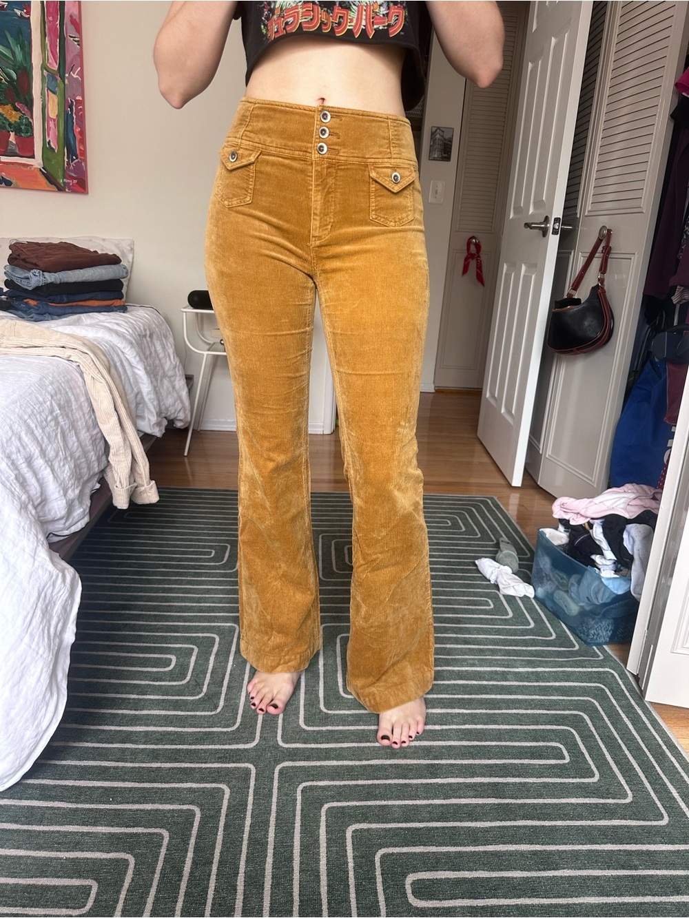 Anthropologie High-Rise Mustard Corduroy Flare Pants